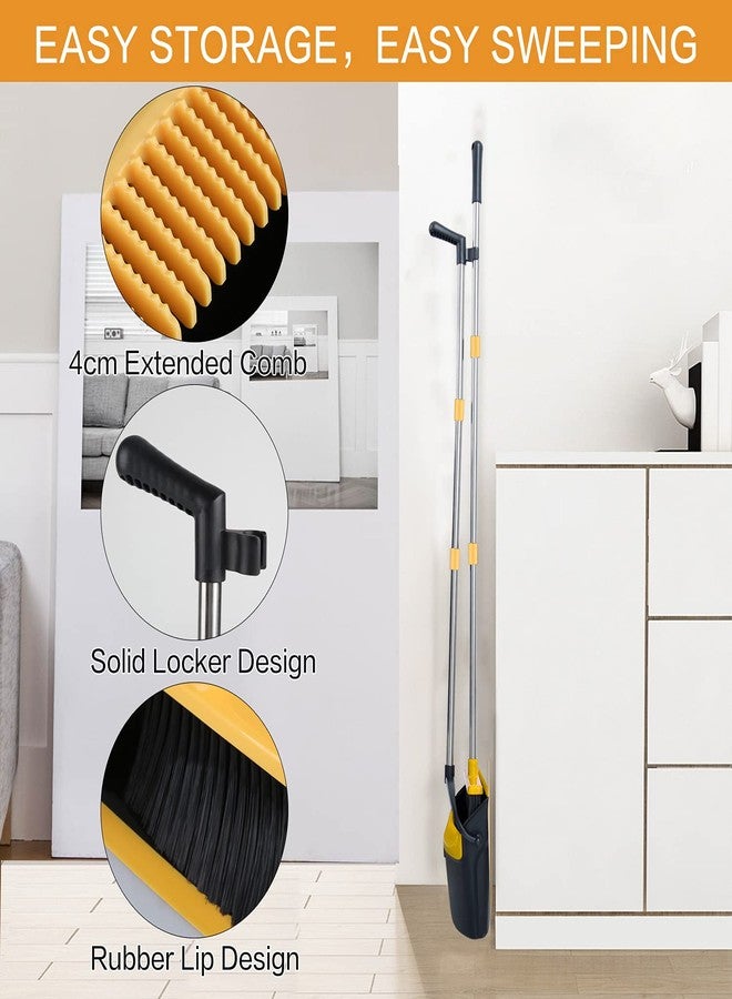 Tiumso Broom and Dustpan [2019 Version] Tiumso Dust pan Broom Set with Upgrade Combo and Sturdiest Extendable Long Handle,4 Layers Bristles,Upright Standing for Home, Office, Kitchen, Lobby(Black+Yellow) - Image 4